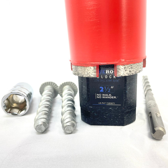 BLUEROCK® BLOCK 2.5" Diamond Core Drill Start Guide Kit – Concrete Centering Template with SDS Drill Bit & Reusable Anchors
