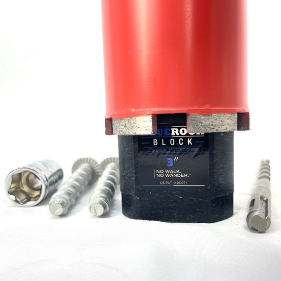 BLUEROCK® BLOCK 3" Diamond Core Drill Start Guide Kit – Concrete Centering Template with SDS Drill Bit & Reusable Anchors