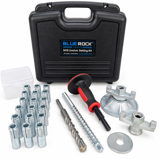 BLUEROCK M16 Fast Core Rig Mounting Kit – 18 Drop-In Heavy Duty Expansion Anchors, SDS-Plus Bit, Threaded Rod - Concrete Core Drill Stand Fastener