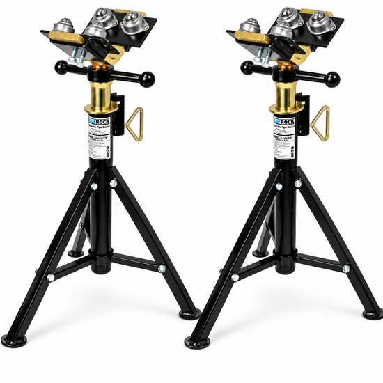BLUEROCK 2-Pack FPS-135W/R 28”–48” Folding Pipe Stand Roller 4-Ball Transfer V-Head – 11” Pipe, 2,200 LB Capacity Each Stand