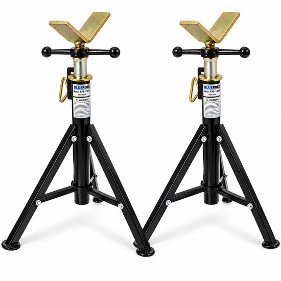 BLUEROCK 2-Pack FPS-135 28”–48” Folding Pipe Stand Transfer V-Head – 11” Pipe, 2,200 LB Capacity Each Stand