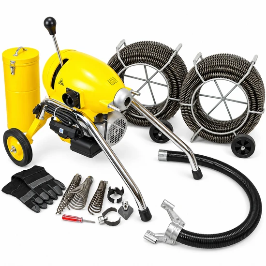 BLUEROCK SDS200 2”–8” Sectional Drain Cleaning Machine Kit – 1.5 HP, 120’ x 1-1/4” Cable & 6 Cutters Package Deal 