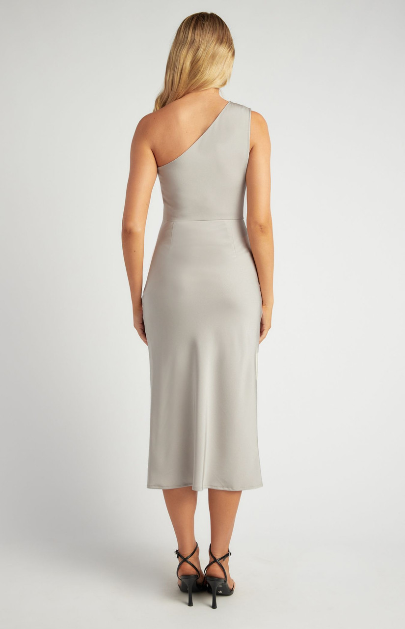 Everly Satin Midi Dress - Stone Grey