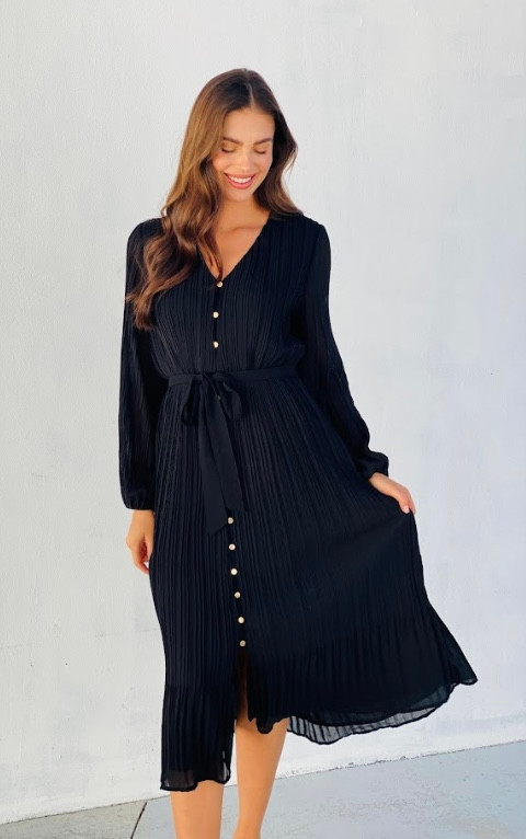 Avita Pleated Midi Dress - Black