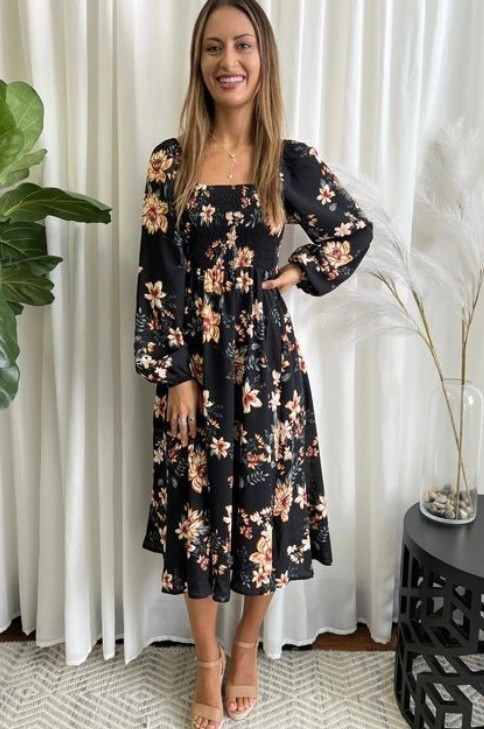 knee length dresses for ladies Blue Floral Adjustable Strappy Maxi Seme Dress – SABO main image 1