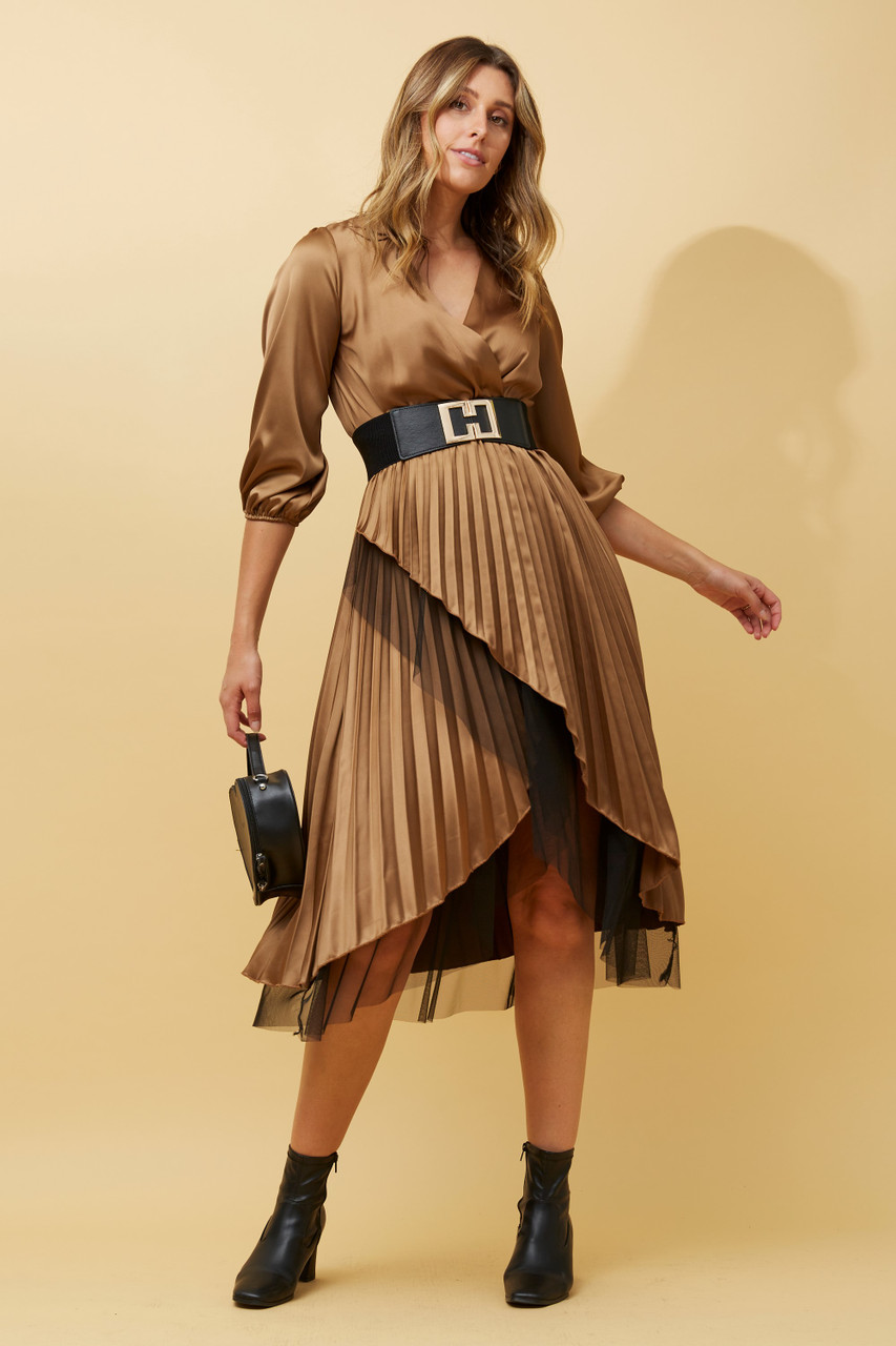 DAISY STREET SATIN PLEATED DRESS