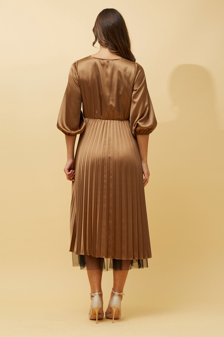 Satin Mosaic Pleated Midi Dress main image 0