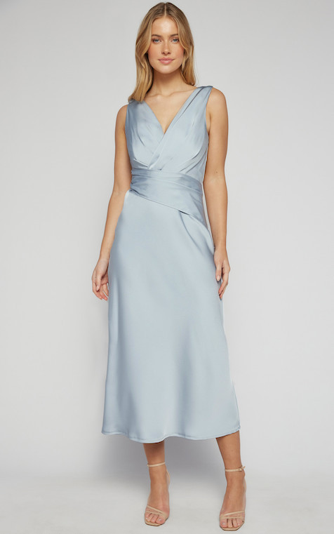 Katie Satin Midi Dress - Blue/Grey