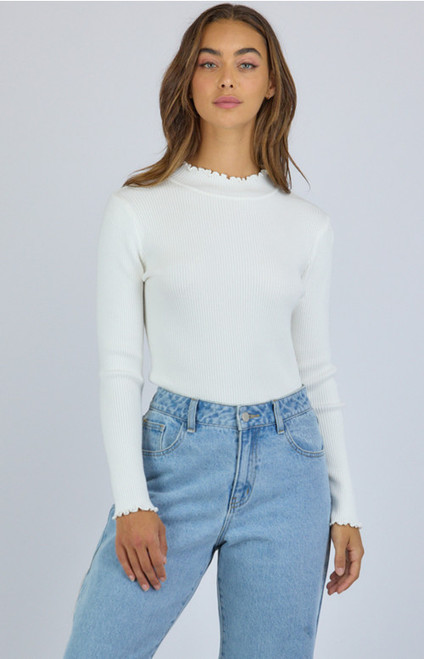 Amelie High Neck Ribbed Knit Top With Lettuce Edge Detail - Suburban Closet