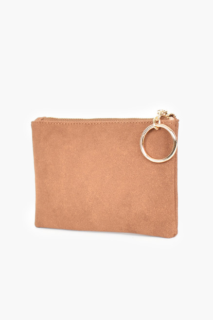Alecia Ring Faux Suede Pouch in Chocolate - Suburban Closet