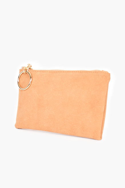 Alecia Ring Faux Suede Pouch in Camel - Suburban Closet