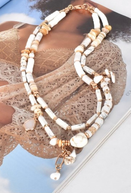 Luna Layered Necklace in White/Gold - Suburban Closet