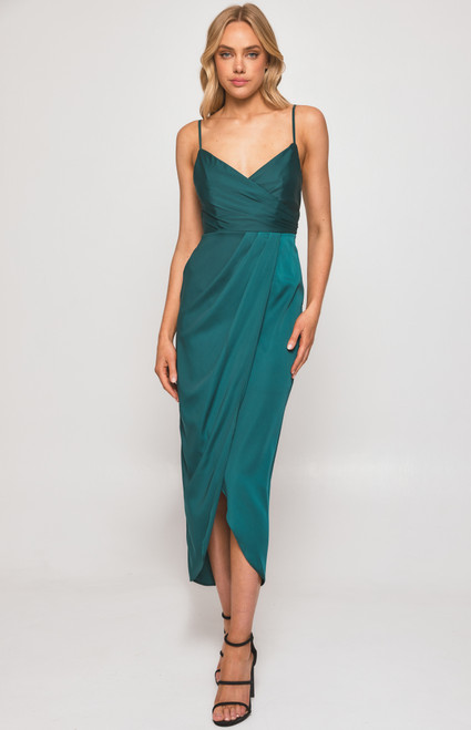 Kate Satin Midi Dress - Emerald Green