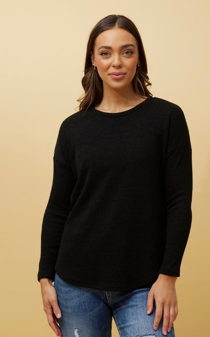 Our Joni Ribbed Knit is an easy go-to top that can be worn under anything! Pair with high-waisted jeans and sneakers for a casual and cosy look perfect for those weekend errands.

This knit features:

Round neckline
Long dolman sleeves
Ribbed design
Curved round hem
Colour: Black

Fabric: 98% Polyester, 2% Spandex

Size Guide: True to size! Model is 173cm and wears a size 8. Model 2 is 174cm and wears a size 14.