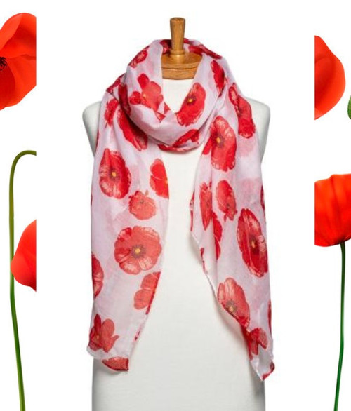 Our ANZAC Scarf is a perfect addition to your ANZAC Day/Remembrance Day outfits. It has a beautiful, soft, lightweight feel and large poppy print. It is perfect to keep your neck warm while adding that special touch during the Dawn Service, ANZAC Day March or other commemorative function during the day.

This scarf features:

Lightweight
Colour: White with Medium Poppies

Fabric: 100% Viscose

Size: OSFA

Measurements: 180cm x 85cm