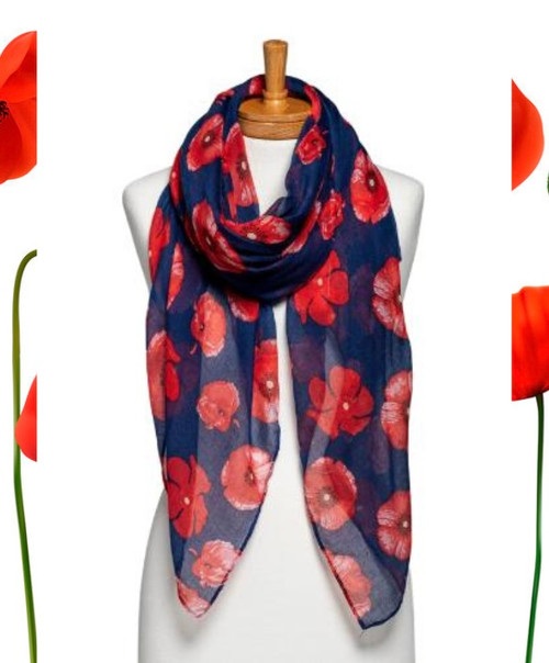 Our ANZAC Scarf is a perfect addition to your ANZAC Day/Remembrance Day outfits. It has a beautiful, soft, lightweight feel and large poppy print. It is perfect to keep your neck warm while adding that special touch during the Dawn Service, ANZAC Day March or other commemorative function during the day.

This scarf features:

Lightweight
Colour: Navy with Medium Poppies

Fabric: 100% Viscose

Size: OSFA

Measurements: 180cm x 85cm