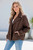 Maria Suede Feel Jacket in Chocolate with a white top and light blue jeans
