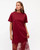 Trinity Lace Maxi Dress in wine red with a relaxed T-shirt silhouette and sheer floral lace maxi panel.