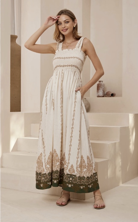 eva embroidered maxi dress Baltic Born Womens Eva Embroidered Maxi Dress | White + Gold
