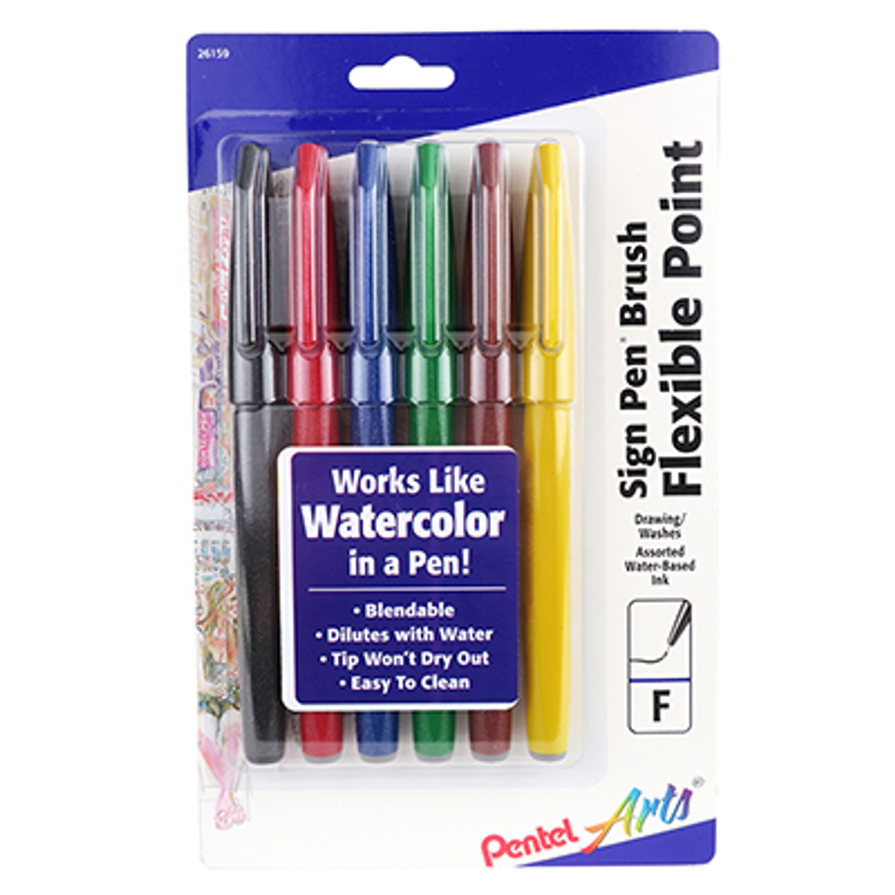 Pentel Sign Pen Brush-Tip Set of 6 - John Neal Books