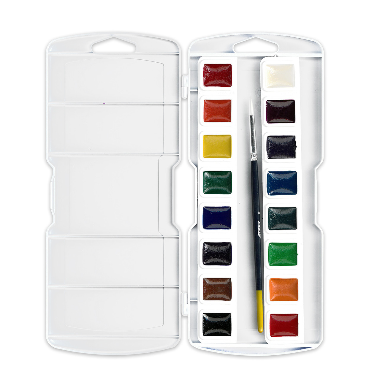 Dixon Ticonderoga Prang oval-16 Pan Watercolor Paint Set, 16 Assorted Colors, Refillable, Includes Brush / 2 Pack