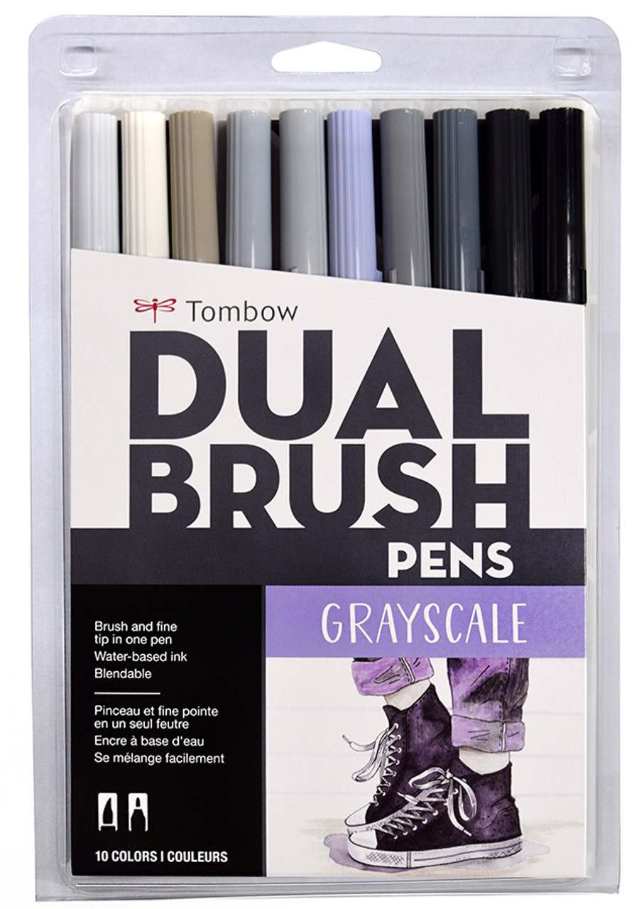 Tombow Dual Brush Pen Set, Grayscale, 10PK