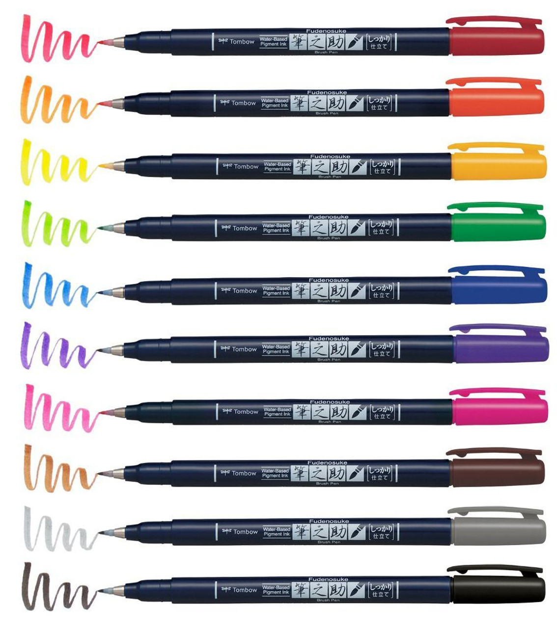 Tombow Fudenosuke Hard Tip Brush Pen Colors - John Neal Books