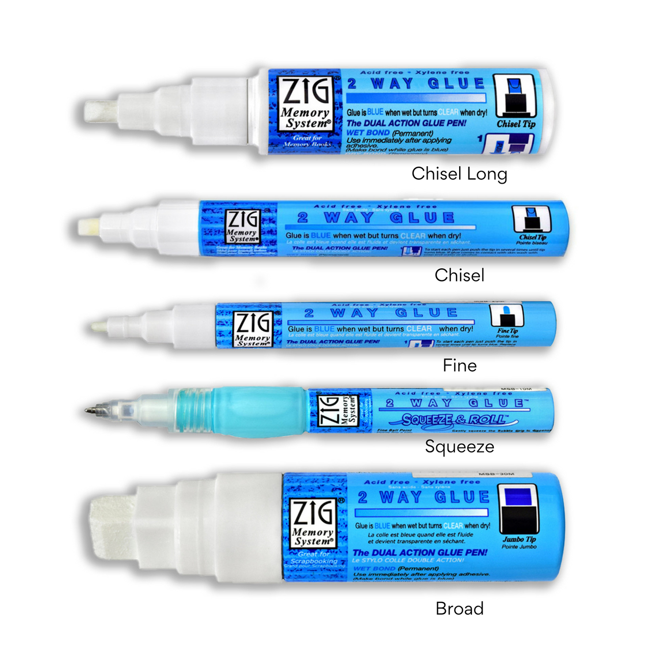 Zig Kuretake Memory System 2 Way Glue Pens Japan 1mm 2mm 4mm 15mm