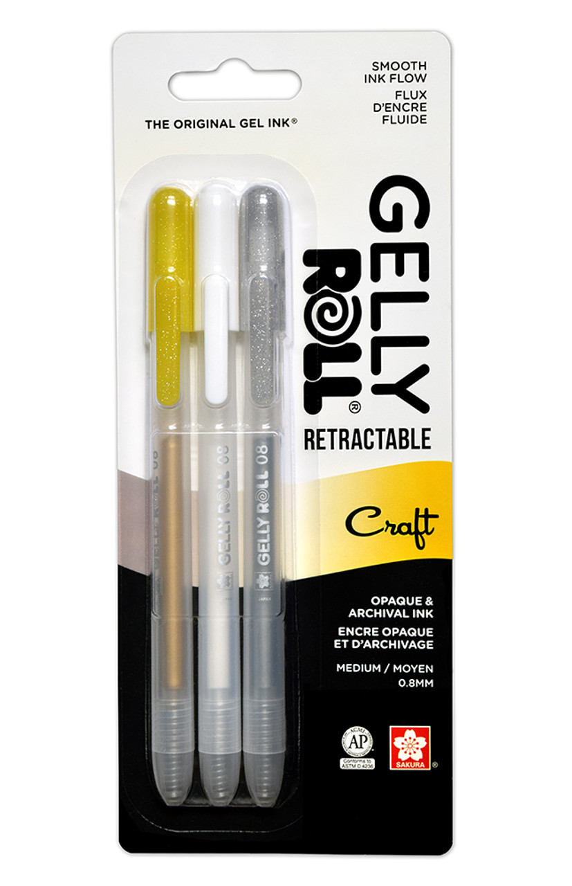 3 Colors Gel Pen Set - White, Gold and Silver 0.8 mm Nibs Gel Ink