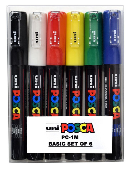 Posca Paint Marker, Extra Fine, PC-1M Basic Set of 6