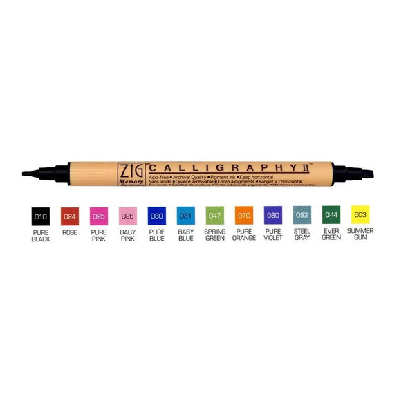 Zig Calligraphy II Pigment Marker, Set of 12