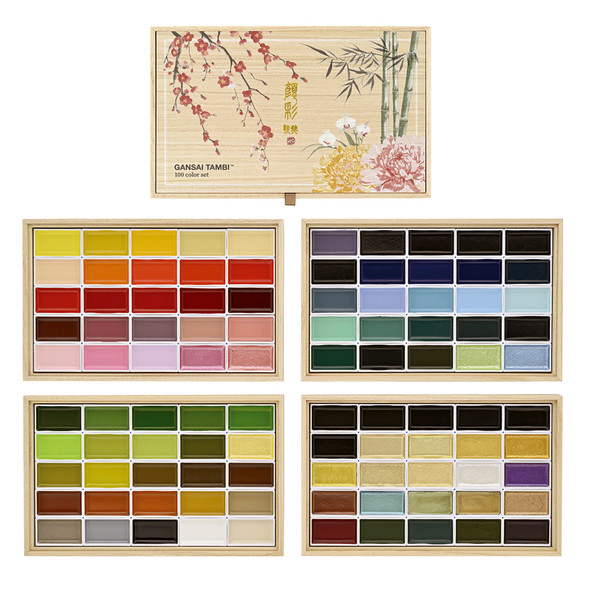 Gansai Tambi Watercolors, Set of 100 in Wooden Box