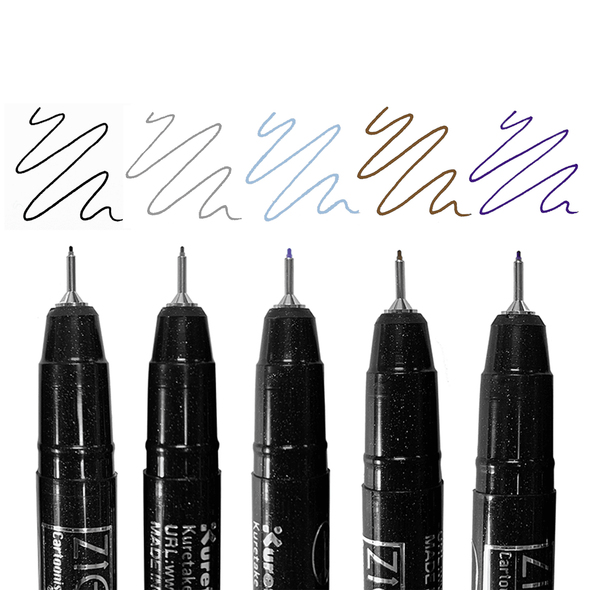 Zig Mangaka Cartoonist Outline Pen, Set of 5 Assorted Colors