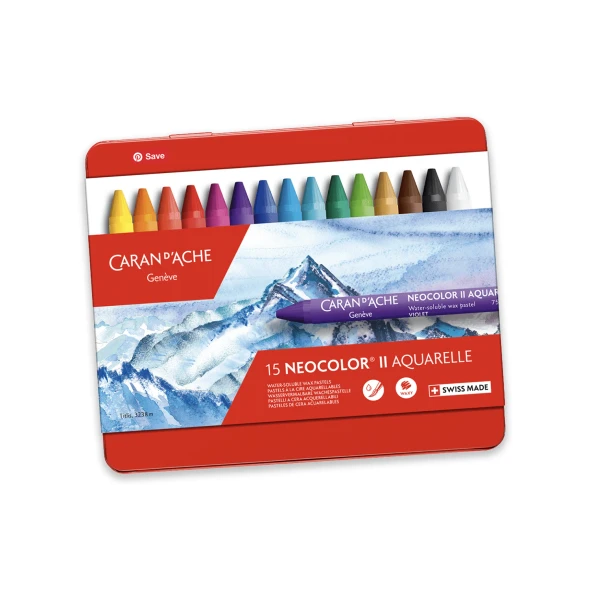 Caran d'Ache Neocolor II Watersoluble Pastels, 15 Set Tin