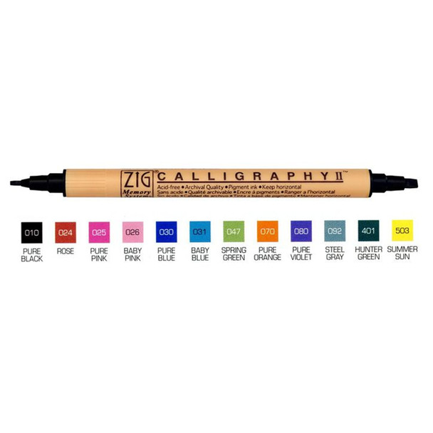 Zig Calligraphy II Pigment Marker, Set of 12