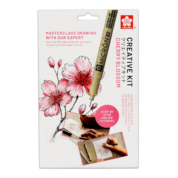 Sakura Creative Kit- Pink- Cherry Blossom- pens, markers, and postcard paper along with video instruction tutorial for learning to draw