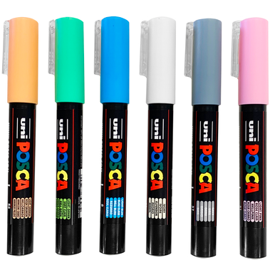 Posca Paint Marker, Extra Fine, PC-1M Pale Set of 6 - John Neal Books