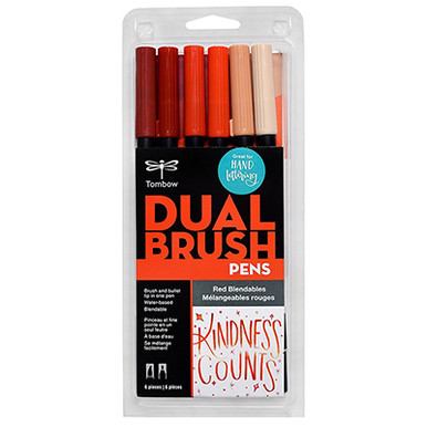 Tombow Dual Brush Pen Set of 6- Red Blendables - John Neal Books