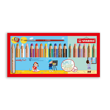 Stabilo Woody 3-in-1 Pencil, Set of 18 with Sharpener