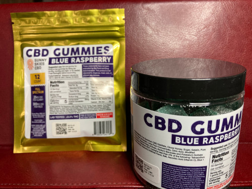 CBD Gummies are a tasty and effective way for easy CBD dosing! Sunny Skies Blue Raspberry Full-Spectrum CBD Gummies are non-GMO and free of contaminants (lab tested for pesticides and heavy metals). Each bag contains 12  Gummies while each jar contains 50 Gummies, each of which contain 25mg of CBD (300mg per bag, 1,250mg per jar). Contains 0.00% THC.

Sunny Skies CBD is a Licensed Food Manufacturer in the State of Wisconsin and makes all CBD products, including edibles, in its GMP-compliant lab in Durand, WI.