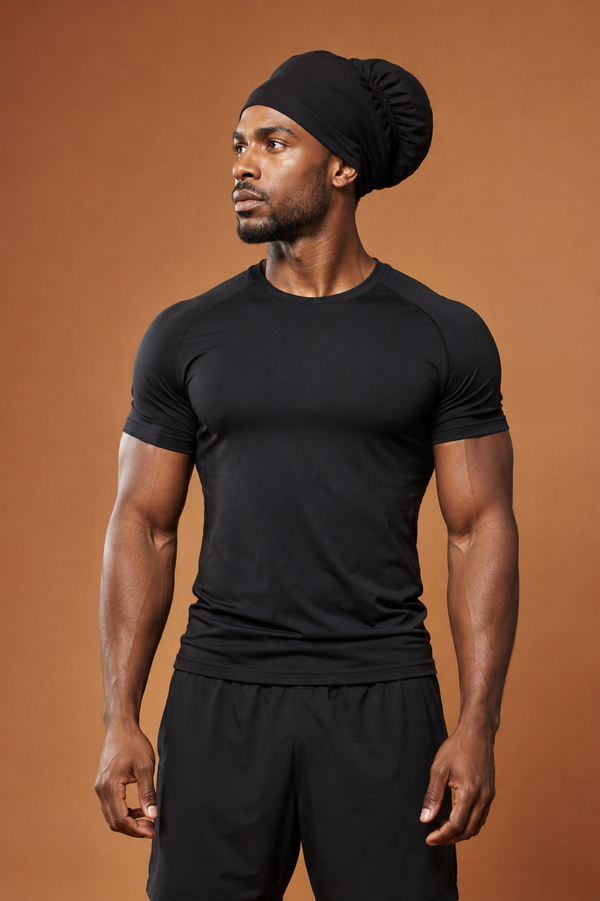 Active full coverage workout wrap on man with natural hair