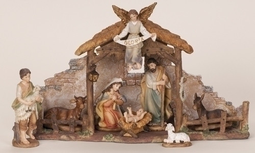 8 Piece Traditional Nativity Set Authentic Design Stable 41/2