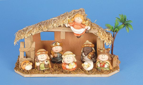 8 Piece Children's Nativity Set Animals Stable 103/4"L x 4"W x 6