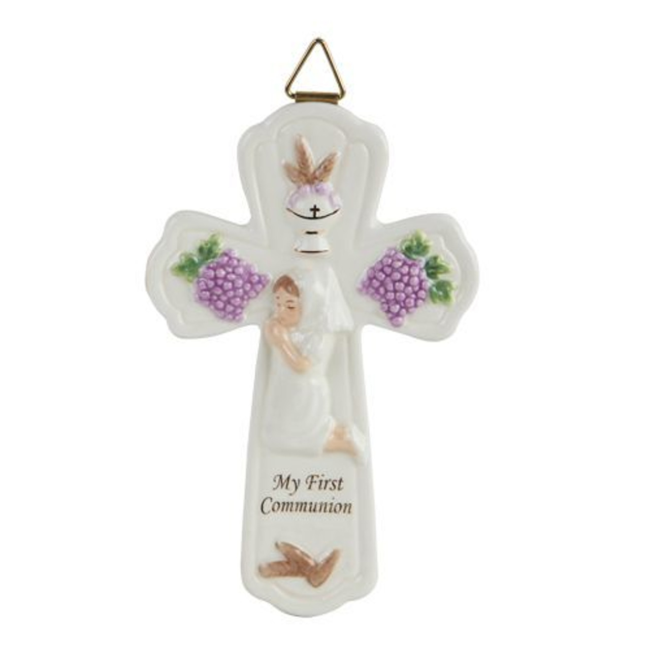 Kneeling Girl | First Communion Cross | Blessed Sacrament Symbols |Porcelain