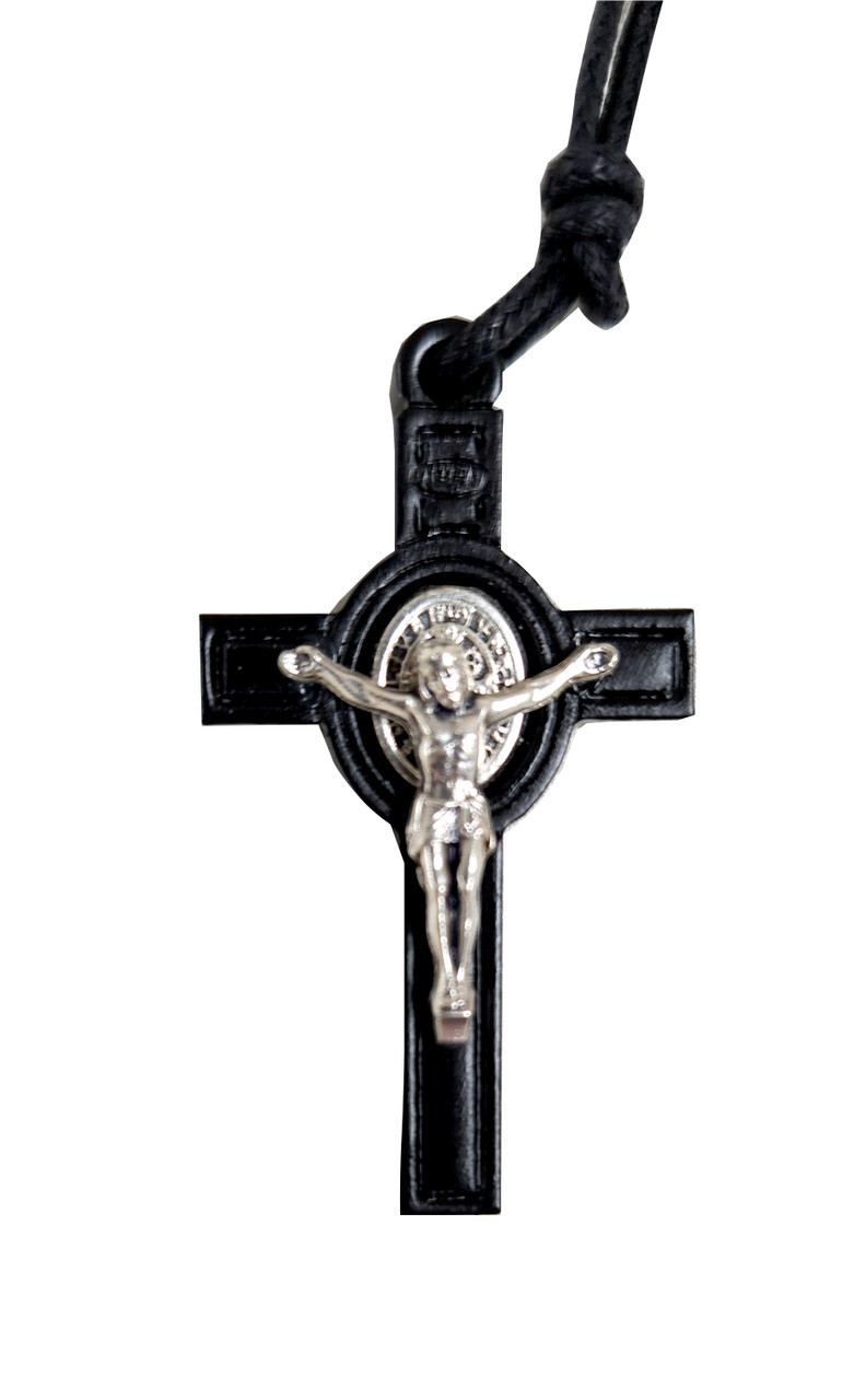 Saint Benedict Crucifix Necklace | Black| Wood & Metal | 1-3/4