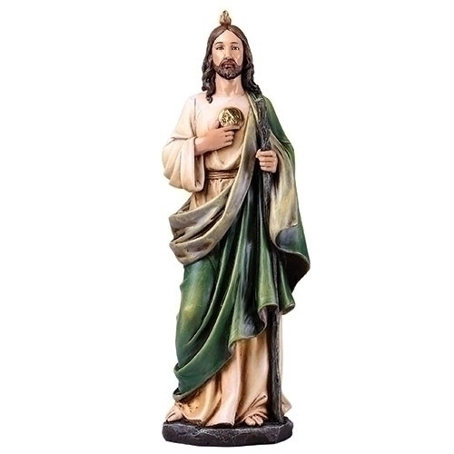 Saint Jude Statue Flame of Holy Spirit Medalllion 14" Resin