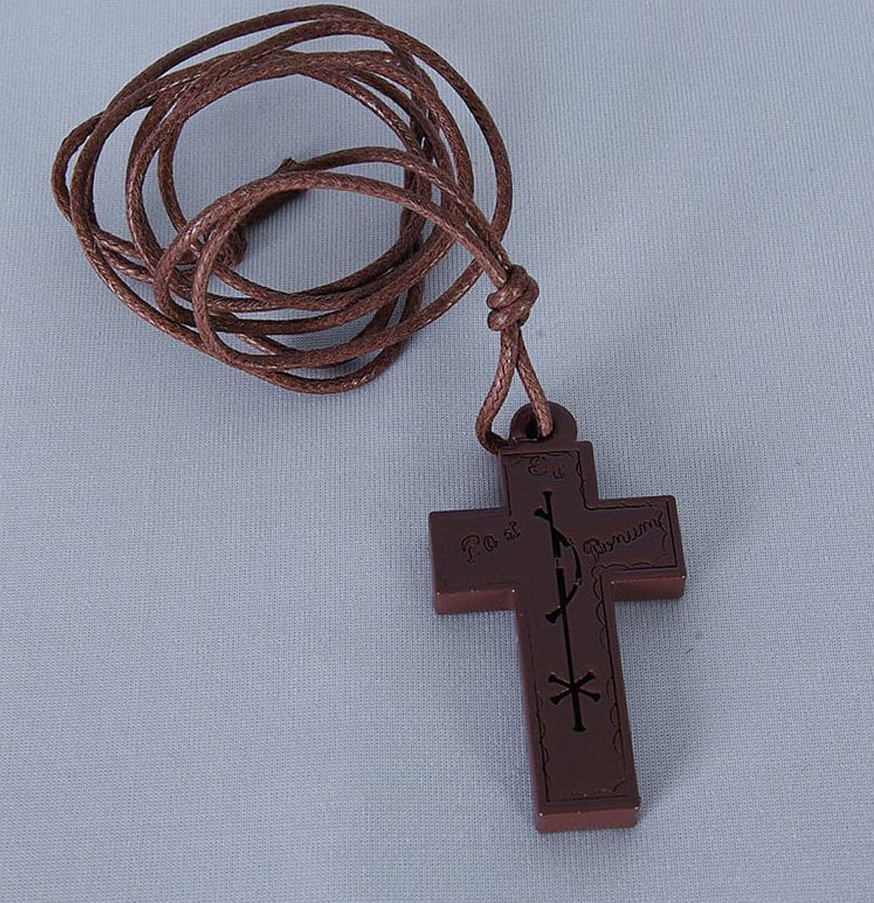 Chi Rho Cross Pendant Necklace, Wood, 1-1/4”, Cord, Italy