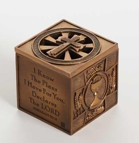 Sacrament Keepsake Box, Jeremiah 29:11, Bronze, Resin 3-1/2