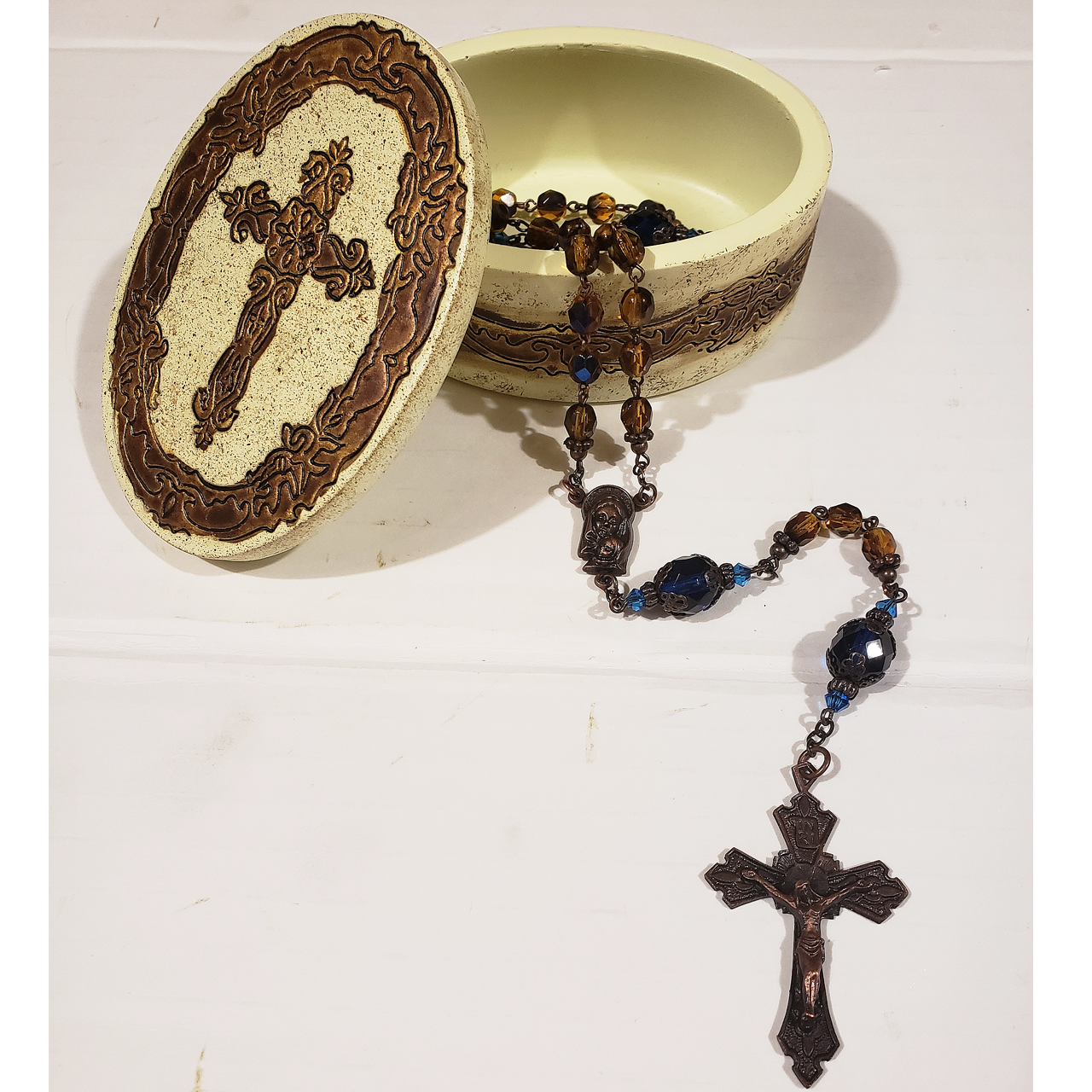 Byzantine Style Rosary Beads Blessed Mother Centerpiece 23" 41887