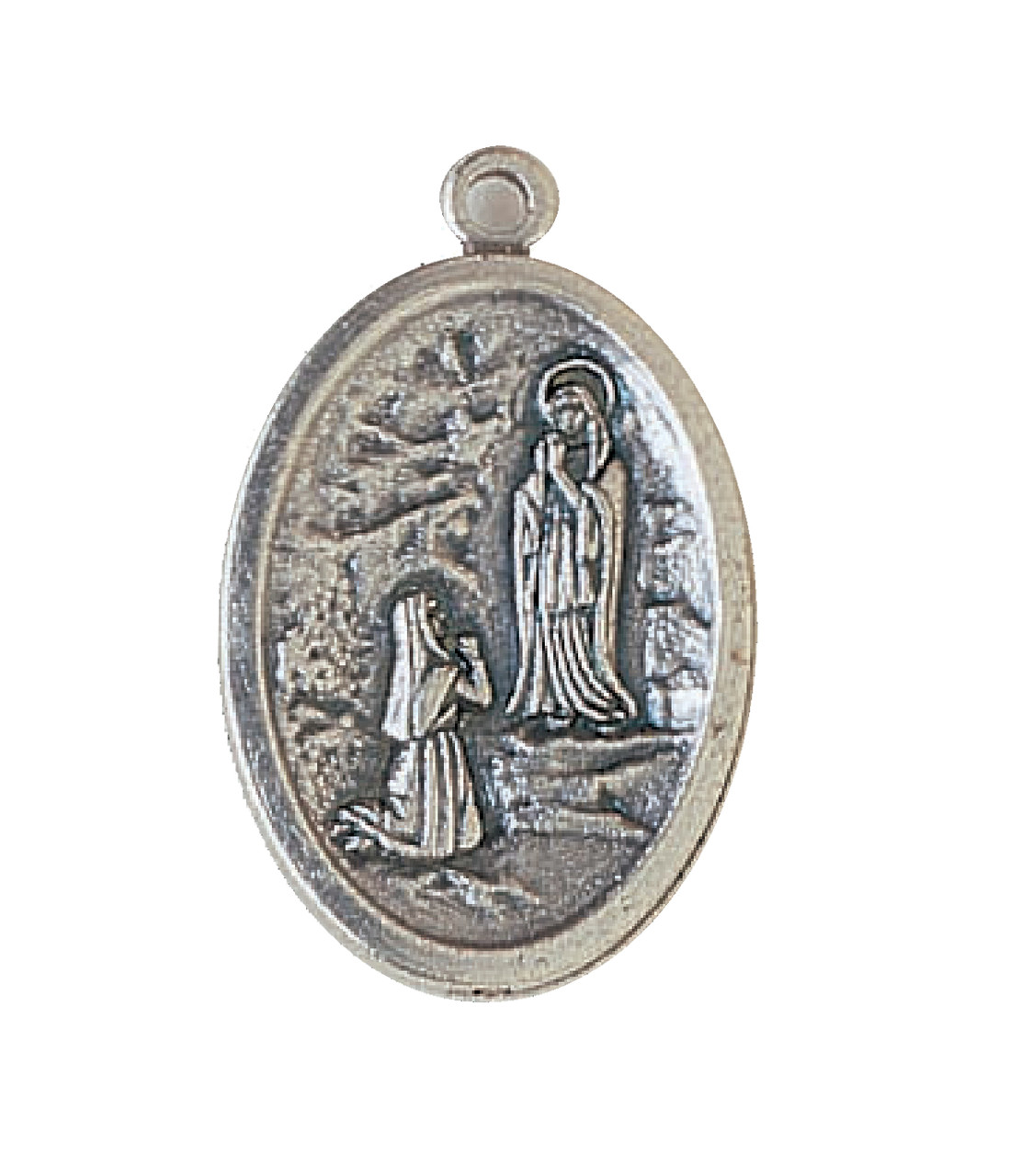 **「ルルドの聖母（Our Lady of Lourdes）」**のメダイ Our Lady of Lourdes Medal with Saint Bernadette | Silver Oxidized